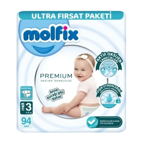 Molfix Bebek Bezi Premium 3 Numara Midi 94'lü