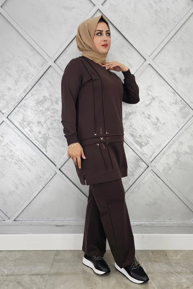 KADIN TAŞ DETAYLI NERVÜR DİKİM TESETTÜR TAKIM - Resim 4