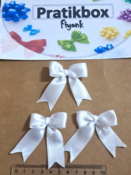 Pratikbox Pratikbox Fiyonk / Saten 2cm'lik / Hediyelik / Süsleme / Nişan/ Beyaz Renk / 35 Adet / Silikonlu - Resim 4