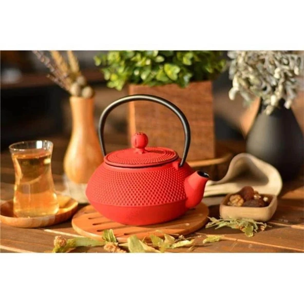 Taşev Linden Sümbül 750 ml Döküm Demlik Kırmızı ürün görseli