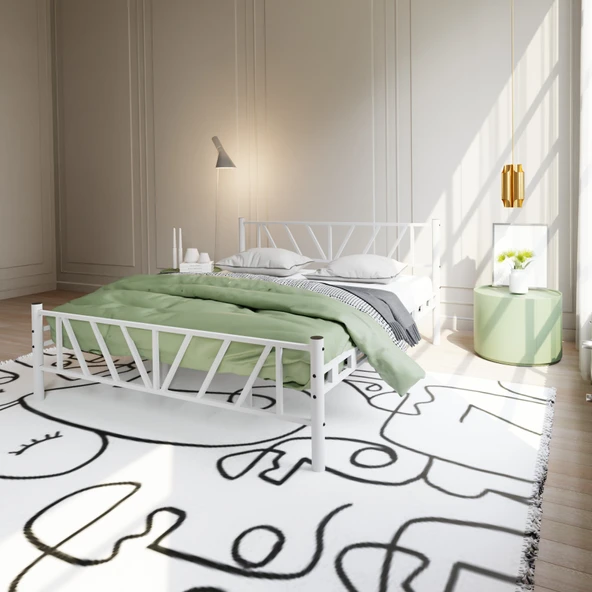 Gardenya Çift Kişilik 150x200 cm Metal Karyola A Kalite, Ses Çıkarmaz ,Ölçülü Model Karyola Beyaz 1638-b ürün görseli 1