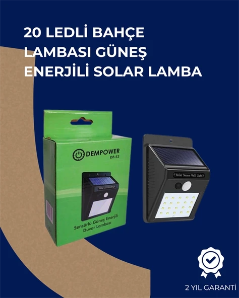 Solar Enerjili 20 Led Duvar Lambası | Hareket Sensörlü, Su Geçirmez, Kablo Gerektirmez ürün görseli