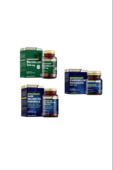 Nutraxin Saw Palmetto Formula 60 Tablet+bromelain 500 Mg 60 Kapsül + Chromium Picolinate (krom) 90 Tablet ürün görseli