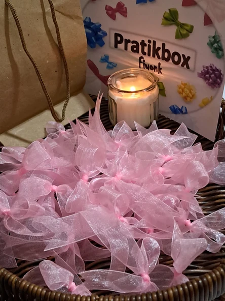 Pratikbox Fiyonk / Tül 2cm'lik / Hediyelik / Süsleme / PEMBE Renk / 50 Adet ürün görseli 1