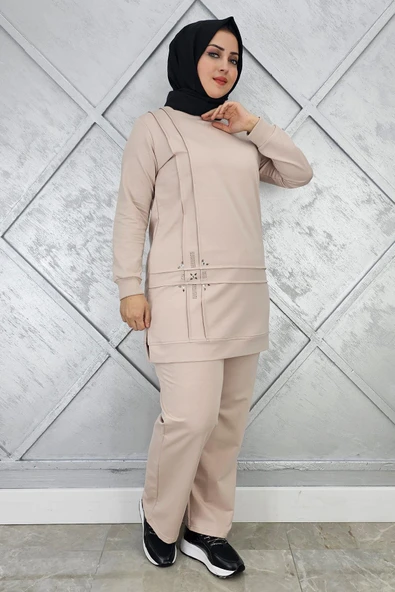 KADIN TAŞ DETAYLI NERVÜR DİKİM TESETTÜR TAKIM ürün görseli