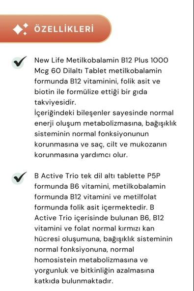 New Life B12 Plus 60 Tablet & New Life B Active Trio Dil Altı 30 Tablet - Resim 2