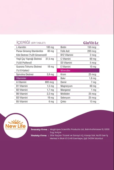 New Life GinVit-Lc L- Carnitine 30 Film Tablet 2 Adet - Resim 4