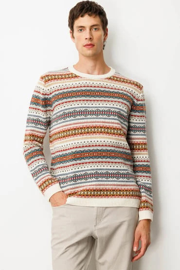 Desen Sıfır Yaka Jakarlı Yün Kazak Erkek 25KDSN25511 ürün görseli 1