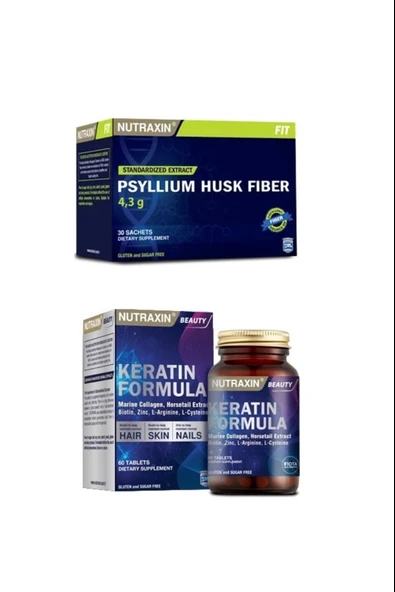 Nutraxin Psyllium Husk Fiber 30 Saşe + Keratin Formula 60 Tablet ürün görseli