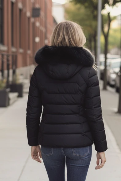 Günlük Kürklü Kadın Şişme Kadın Mont - Resim 2