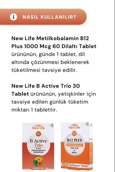 New Life B12 Plus 60 Tablet & New Life B Active Trio Dil Altı 30 Tablet - Resim 5