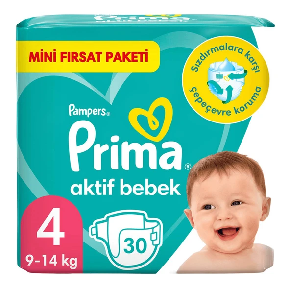 Prima Bebek Bezi 4 Beden Aktif Bebek 9-14 Kg 30'lu