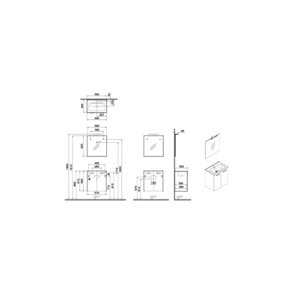 Ardea 69561 Banyo Dolabı Seti, Kapaklı, 60 cm, Parlak Antrasit - Resim 7