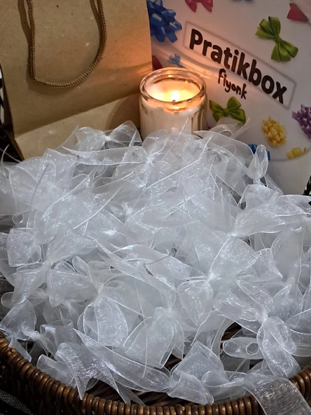 Pratikbox Fiyonk / Tül 2cm'lik / Hediyelik / Süsleme / BEYAZ Renk / 50 Adet ürün görseli 1