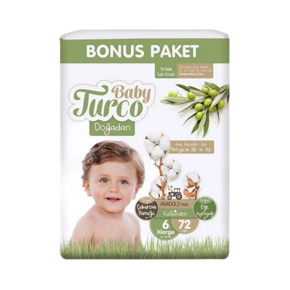 Baby Turco Bebek Bezi Doğadan Beden:6 16-25 Kg Xl 72'li ürün görseli 1