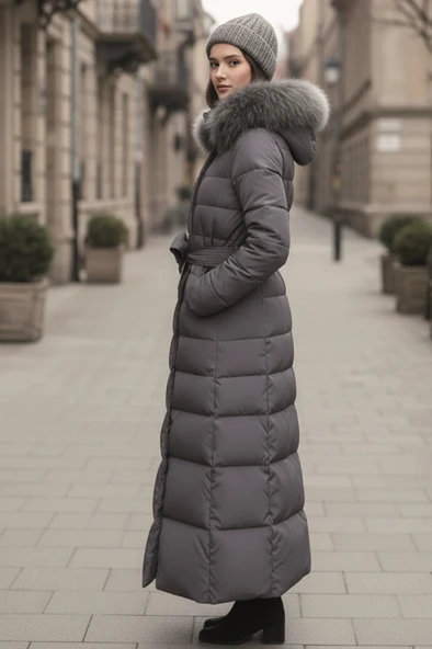 Günlük Kışlık Tam Boy Şişme Kadın Tesettür Mont - Resim 4