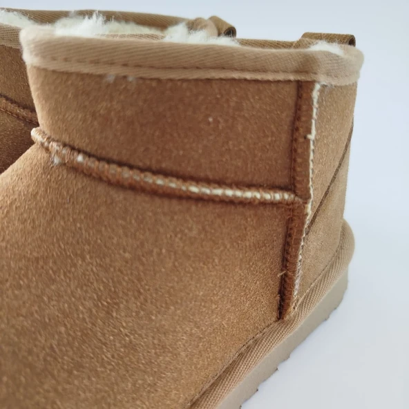 HAKİKİ SÜET DERİ KÜRKLÜ İNCE TABAN KADIN BOT TABA - Resim 6