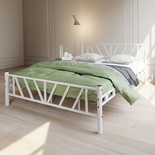 Gardenya Çift  Kişilik 140x190 cm Metal Karyola A Kalite, Ses Çıkarmaz ,Ölçülü Model Karyola Beyaz 1638-a - Resim 3