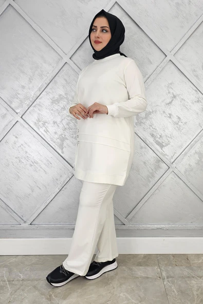 KADIN TAŞ DETAYLI NERVÜR DİKİM TESETTÜR TAKIM - Resim 3