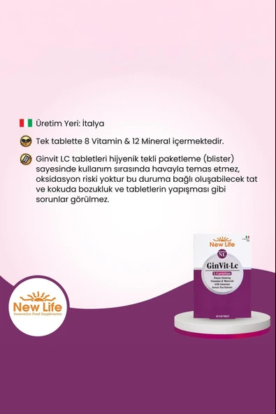 New Life GinVit-Lc L- Carnitine 30 Film Tablet 2 Adet - Resim 3