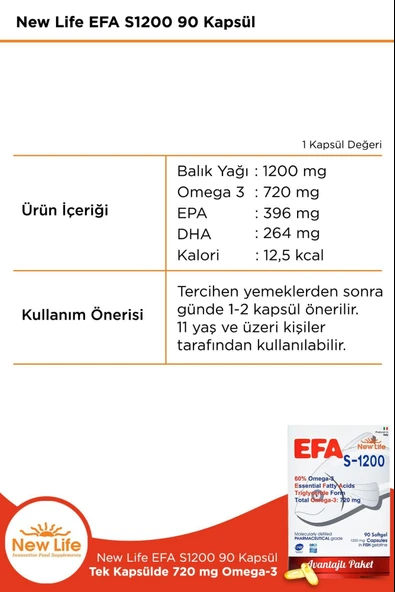 New Life Efa S-1200 Omega-3 90 Kapsül 2 Adet - Resim 2