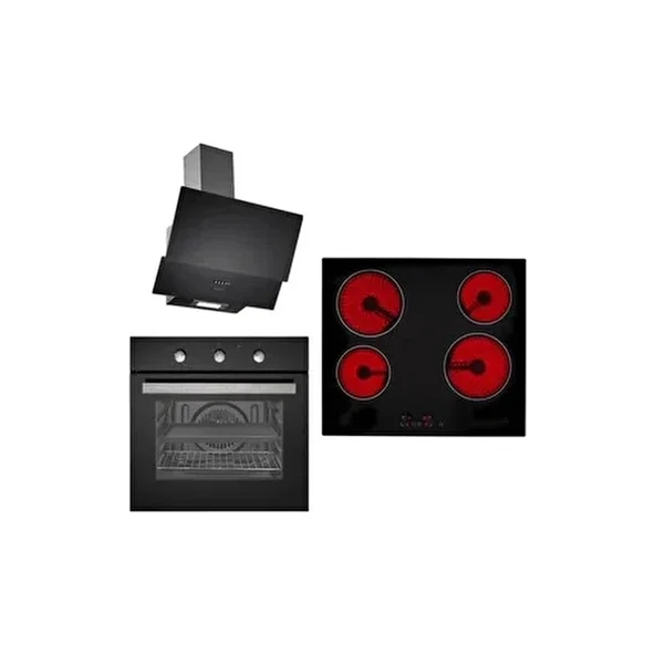 Eminçelik Siyah Lux Vitroseramik Elektrik Ocaklı 6 Programlı Ankastre Set ürün görseli 1