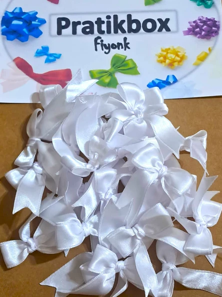 Pratikbox Pratikbox Fiyonk / Saten 2cm'lik / Hediyelik / Süsleme / Nişan/ Beyaz Renk / 35 Adet / Silikonlu - Resim 2