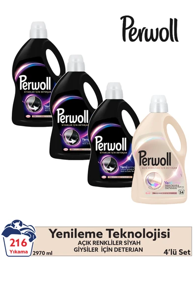 Perwoll Çamaşır Deterjanı 2970 ml 5'li set: x3 Siyah, x1 Açık Renkler (216 Yıkama) ürün görseli 1