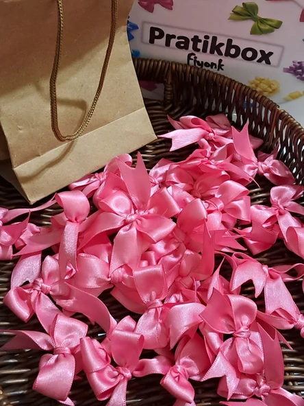 Pratikbox Fiyonk / Saten 2cm'lik / Hediyelik / Süsleme / Nişan/ Pembe Renk / 35 Adet / Arkası Silikonlu ürün görseli 1