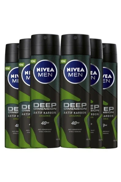 NIVEA Deep Dimension Aktif Karbon Amazonia Erkek Sprey Deodorant 150 ml X 6 Adet Avantajlı Paket ürün görseli 1