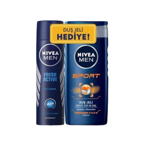NIVEA MEN Men Fresh Active Deodorant Sprey 150 Ml + Men Sport Duş Jeli 250 Ml ürün görseli 1