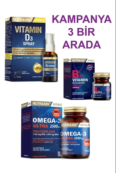 Nutraxin Vitamin D3k2 30 ml + B12 Vitamini 1000 Mcg + Omega-3 Ultra 2500 Mg KAMPANYA ürün görseli
