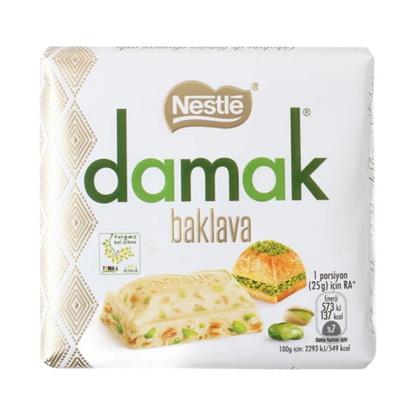 Nestle Çikolata Damak Antep Fıstıklı Baklavalı Beyaz 60 Gr ürün görseli