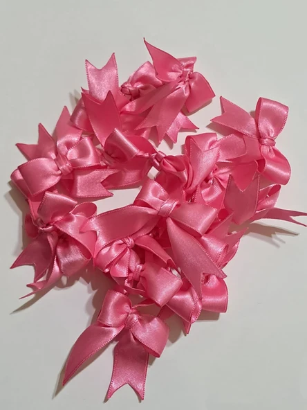 Pratikbox Fiyonk / Saten 2cm'lik / Hediyelik / Süsleme / Nişan/ Pembe Renk / 35 Adet / Arkası Silikonlu - Resim 3