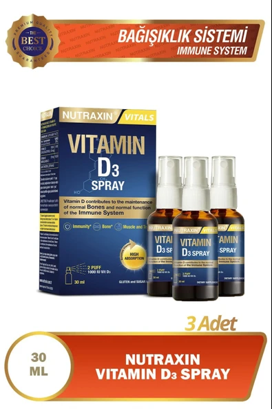 Nutraxin Vitamin D3 1000 IU Sprey 30 ML 3 Adet ürün görseli