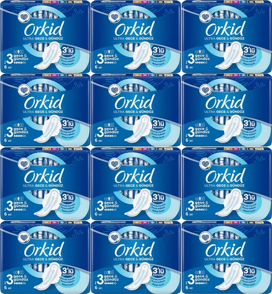 Orkid Utra Extra Hijyenik Ped Gece & Gündüz 12 x 6'lı ürün görseli 1