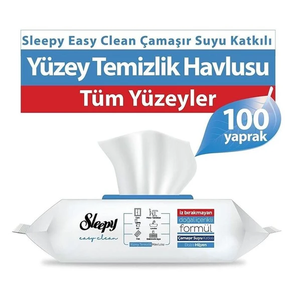 Sleepy Easy Clean Çamaşır Suyu Katkılı Yüzey Temizlik Havlusu 100'lü ürün görseli