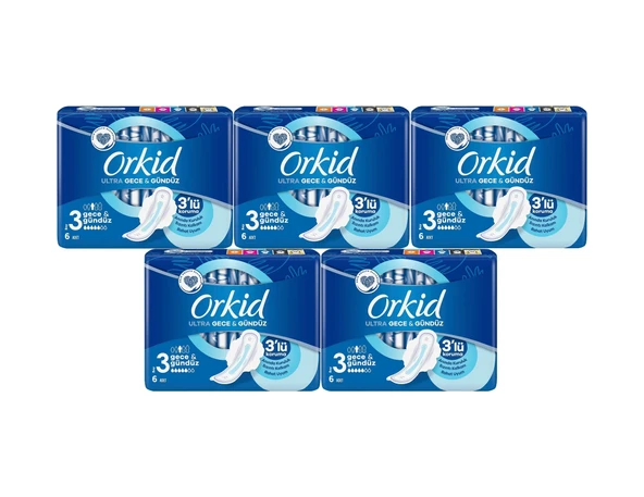 Orkid Ultra Extra Hijyenik Ped Gece & Gündüz 5 x 6'lı ürün görseli 1