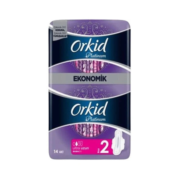 Orkid Platinum Hijyenik Ped Uzun Ekonomik Paket 14'lü ürün görseli 1