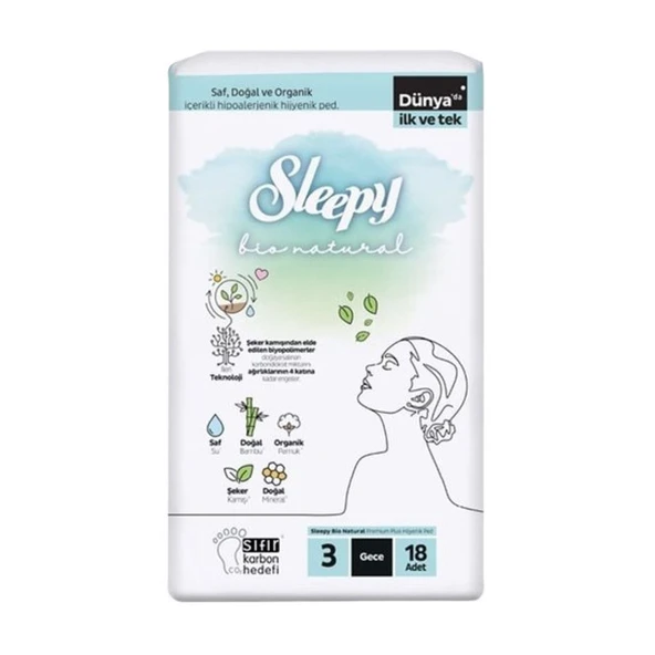 Sleepy Ped Bio Natural Premium Plus Hijyenik Gece 18'li ürün görseli 1