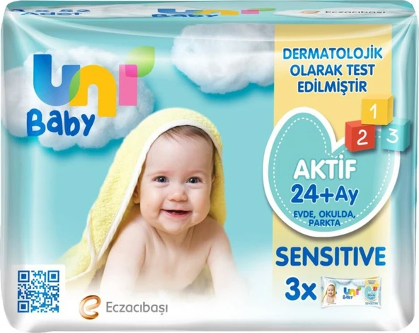 Uni Baby Aktif Sensitive Bebek Islak Mendil 24+ Ay 3X52 Adet-9031864495979