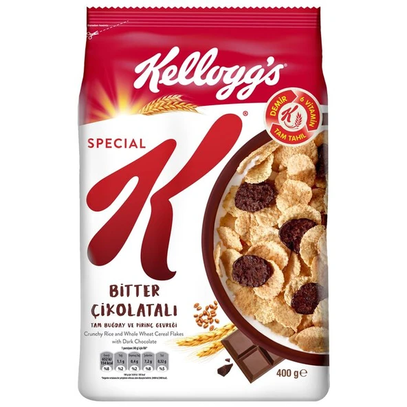 Kellogg's Gevrek Special K Bitter Çikolatalı Tam Buğday Ve Pirinç 400 Gr ürün görseli