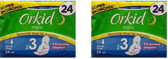 Orkid Maxi Hijyenik Ped Gece 2 x 24'lü ürün görseli 1