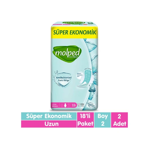 Molped Süper Ekonomik Antibakteriyel Ped Uzun 2 x 18'li ürün görseli 1