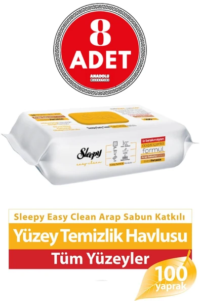 Sleepy Yüzey Temizleme Havlusu Arap Sabunlu 100'lü 8 ADET