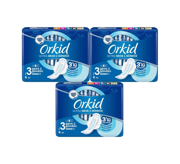 Orkid Ultra Extra Hijyenik Ped Gece & Gündüz 3 x 6'lı ürün görseli 1