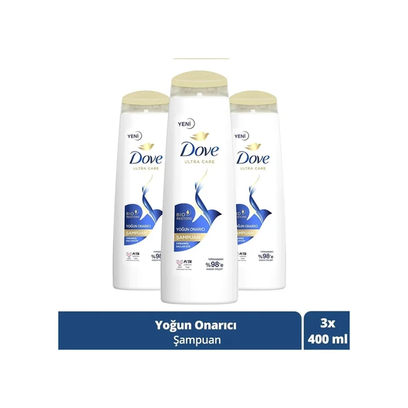 Dove Ultra Care Yıpranmış Saçlar İçin Yoğun Onarıcı Şampuan 3 x 400 ML ürün görseli 1
