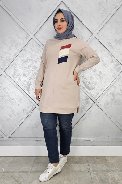 KADIN PARAŞÜT KUMAŞ KOMBİNLİ TESETTÜR TUNİK ürün görseli