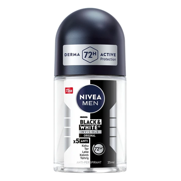 NIVEA MEN Roll On Deodorant Erkek Black & White Invisible Original 50 Ml ürün görseli 1