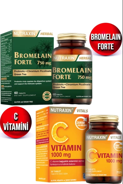 Nutraxin Bromelain Forte 60 Adet Tablet 750 Mg + Nutraxin C Vitamini 1000 Mg 30 Adet Tablet ürün görseli 1